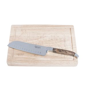 Luxury - nôž Santoku s drevenou doskou - rukoväť z olivového dreva