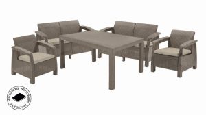 Corfu Fiesta set - 2x dvojsedačka, 2x kreslo, stôl - cappucino