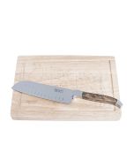 Luxury - nôž Santoku s drevenou doskou - rukoväť z olivového dreva