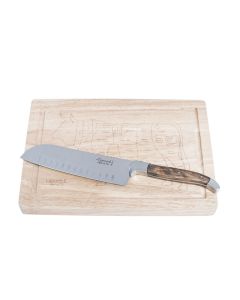 Luxury - nôž Santoku s drevenou doskou - rukoväť z olivového dreva